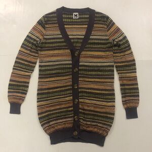 Missoni 8 Cardigan Striped Button Purple Peach Beige Yellow Excellent Condition